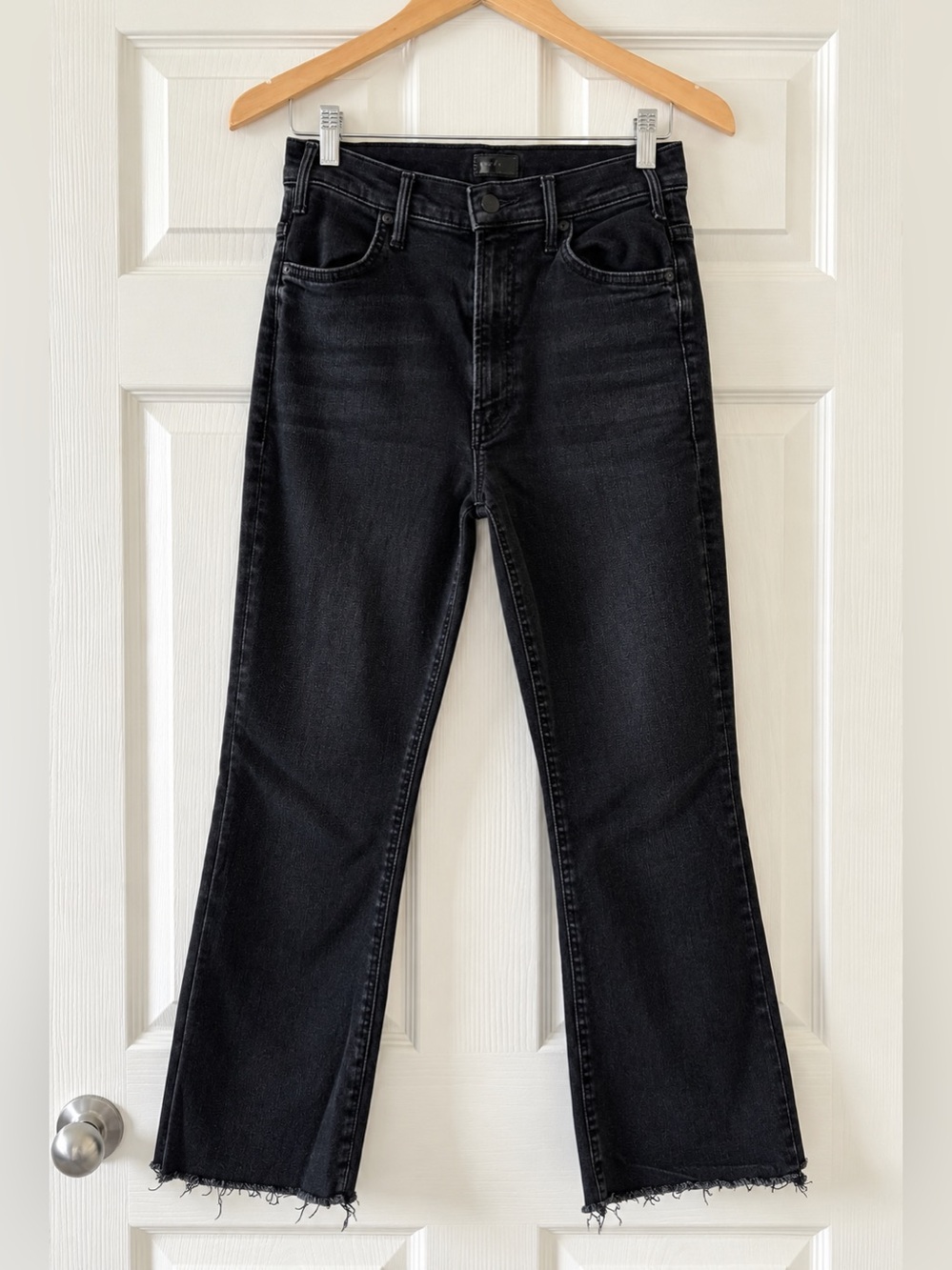 MOTHER Black High-Rise Straight Flare Jeans, Black